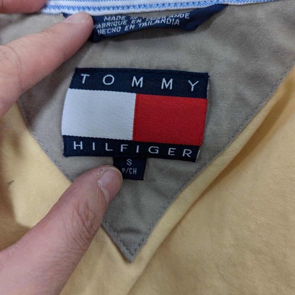 Vintage 90s Tommy Hilfiger Full Zip Yellow Windbreaker Jacket Harrington Small S - Picture 5 of 7